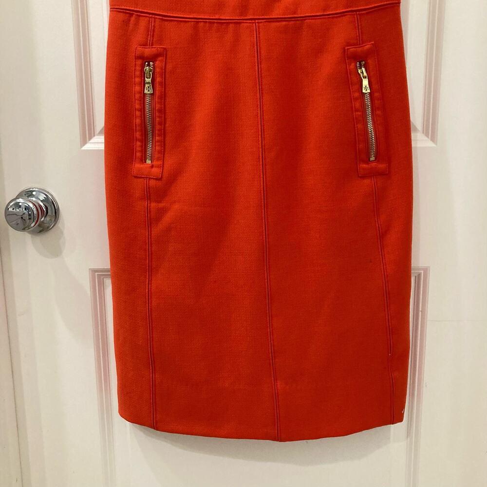 Tory Burch Mariel Orange & Gold Marmalade Knit Sleeveless Shift Dress Size 6 - Picture 12 of 14